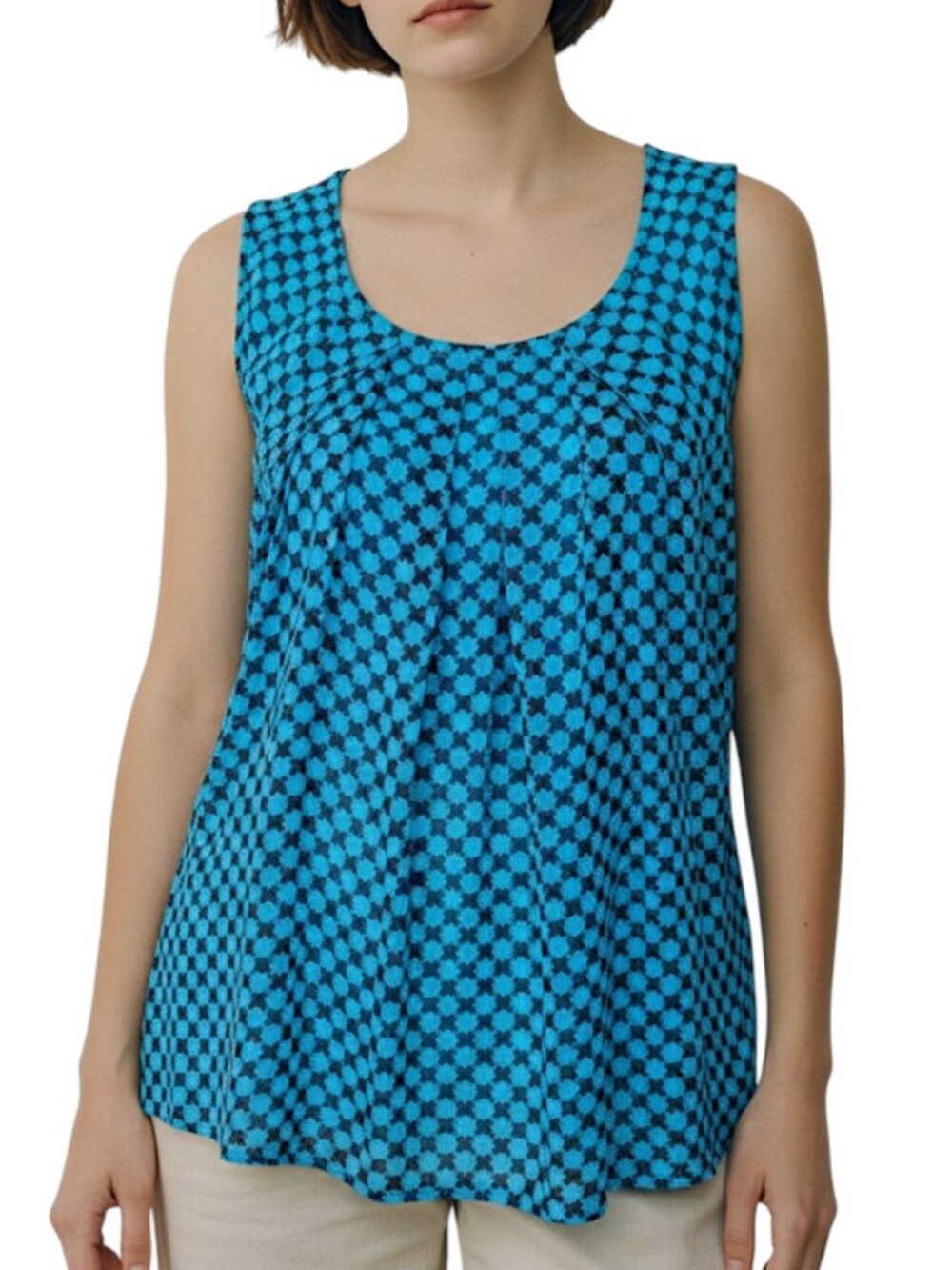 NY&CO Teal and Black Printed Pleated Tank Women's Size M